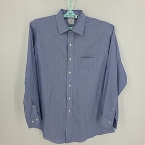 Brooks‎ Brothers Blue and White Stripe Men's Regent LS Shirt Size 17-4/5